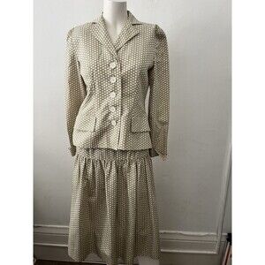 Vtg 80s Adele Simpson Skirt Suit 4 Green Polka Dot Retro Preppy Old Money Glam